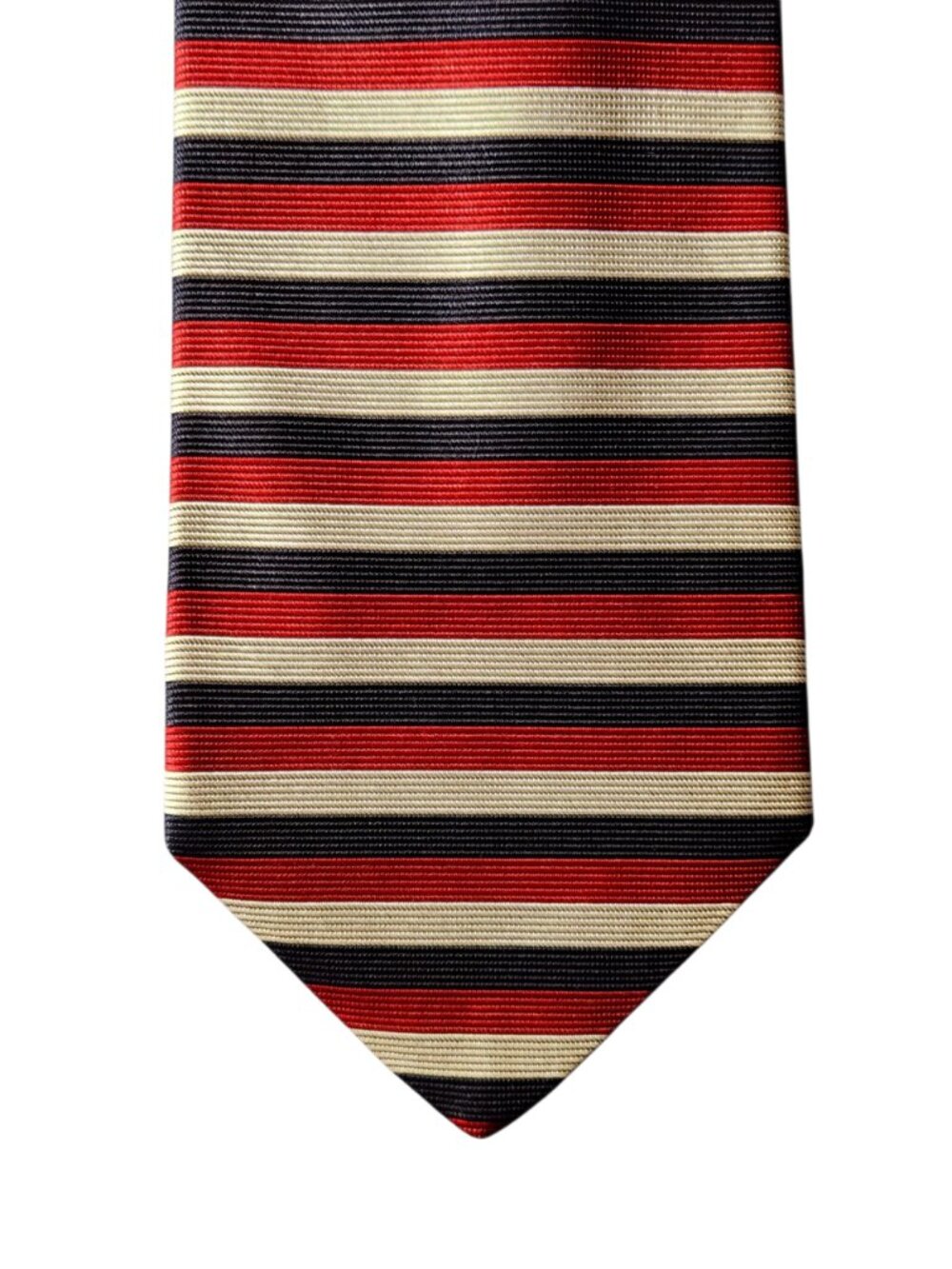 Brooks Brothers Makers Short Tie Necktie Blue Red Silver Horizontal Striped Repp
